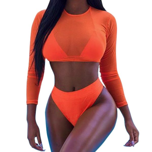 Hygci - Sexy Mesh Three Pieces Bikini Set
